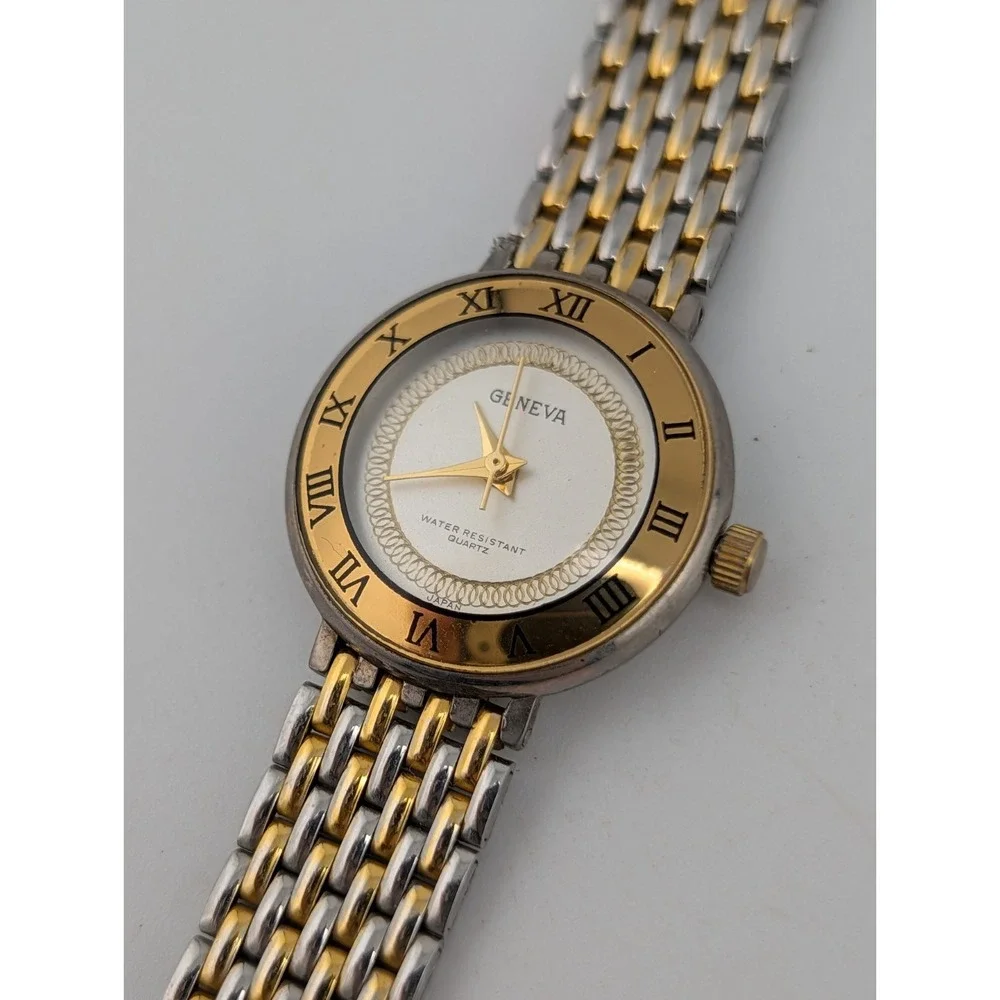 Geneva Women's Watch 25mm Case Two Tone Adjustable Band- New Battery